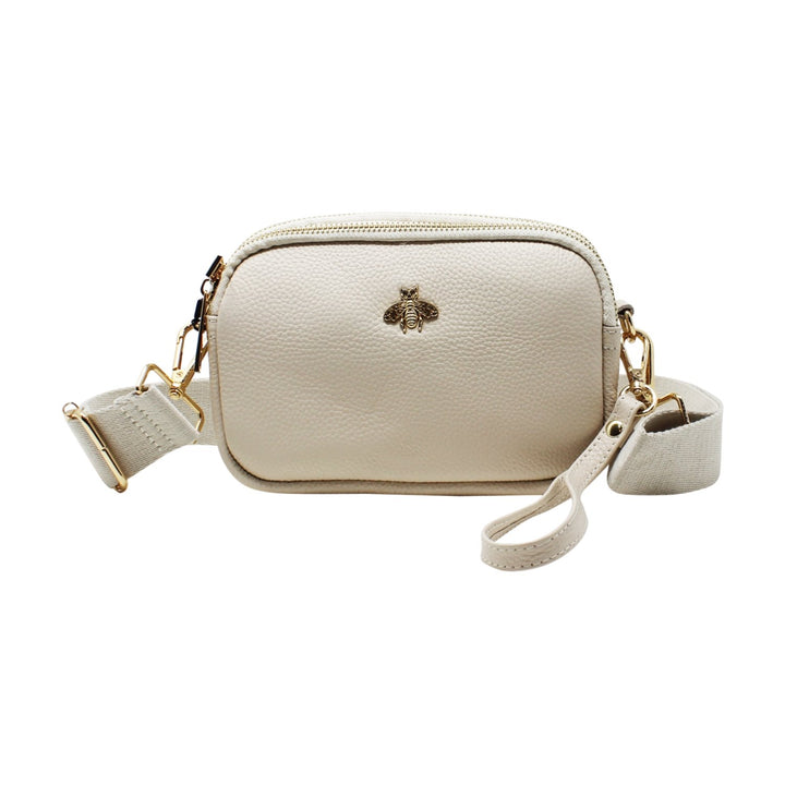 Tri-Zip Leather Clutch Bee Bag with Crossbody Strap