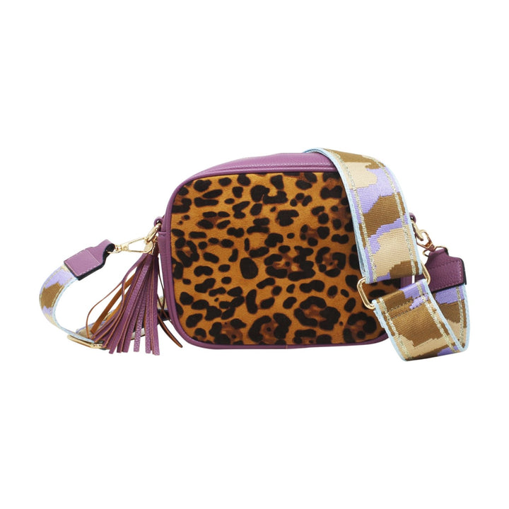 Leopard Print Crossbody Bag with Canvas Strap