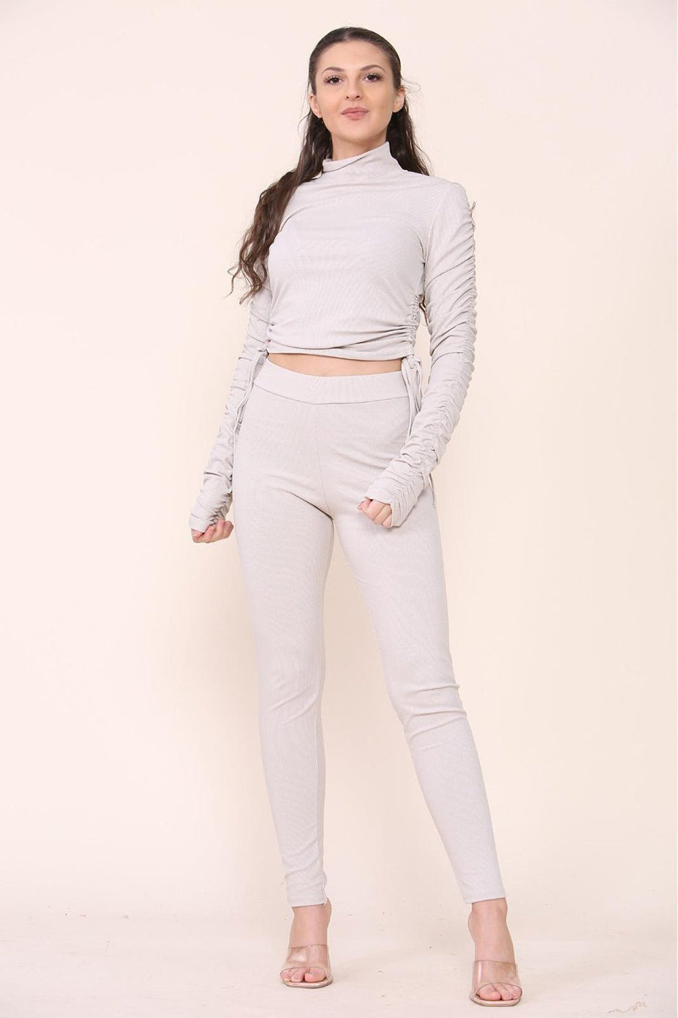 Drawstrings Ribbed Tee and Leggings set