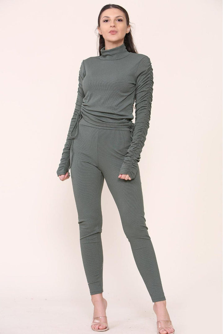 Drawstrings Ribbed Tee and Leggings set