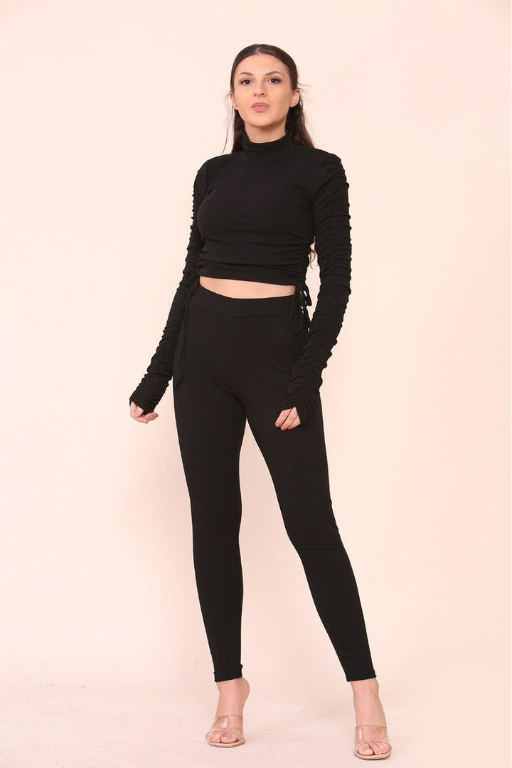 Drawstrings Ribbed Tee and Leggings set