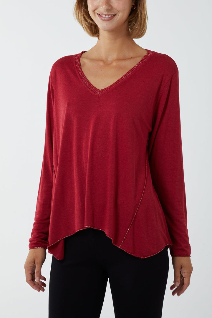 Ribbed V-Neck Oversized Raw Edge Jumper