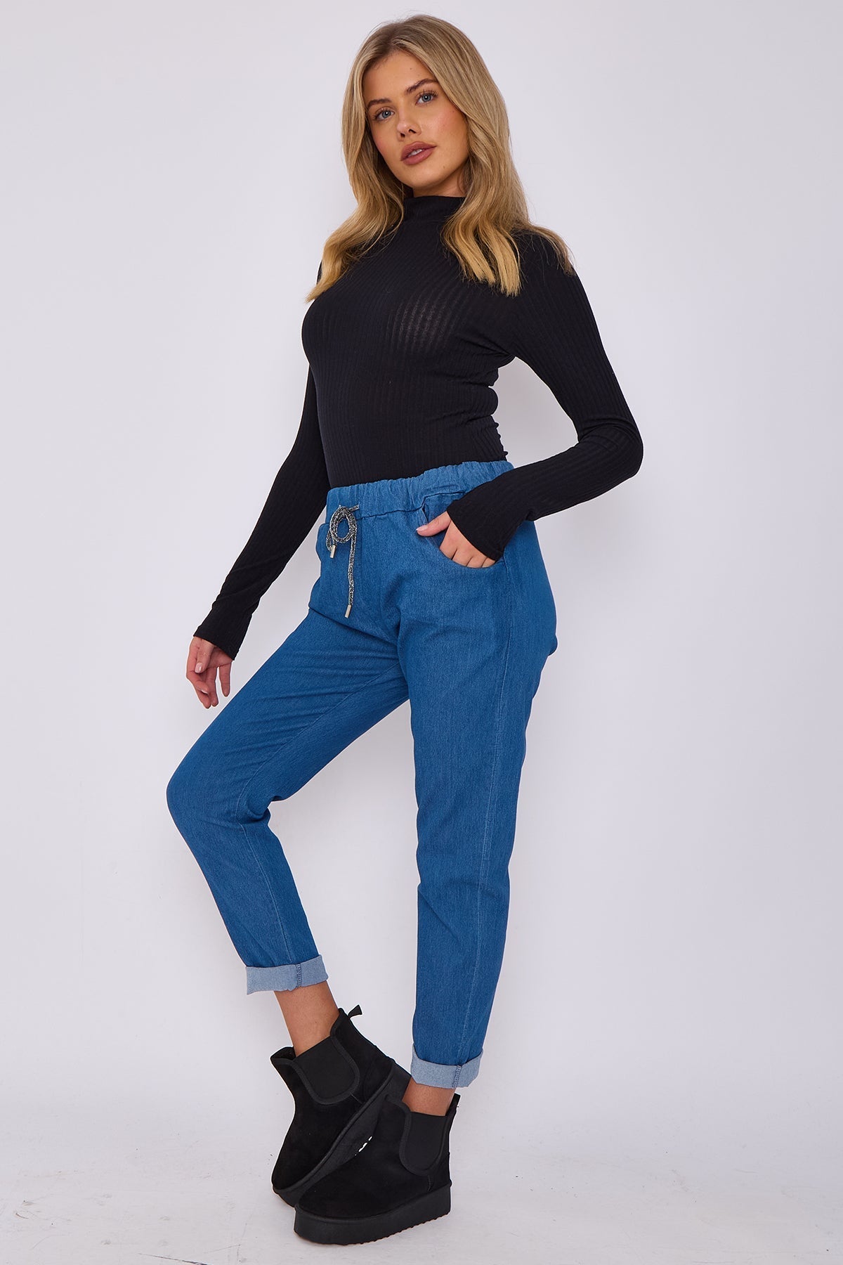 Italian-Style Denim Stretch Magic Trousers