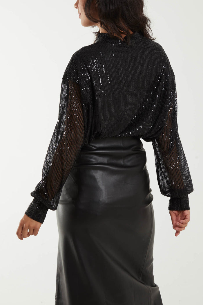 Open Collar Sequin Shirt