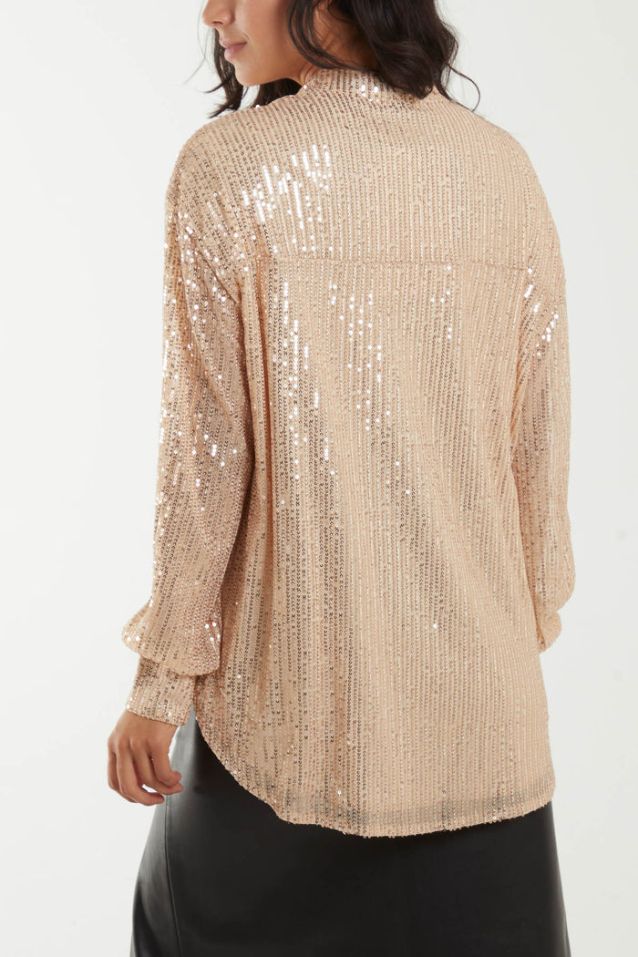 Open Collar Sequin Shirt