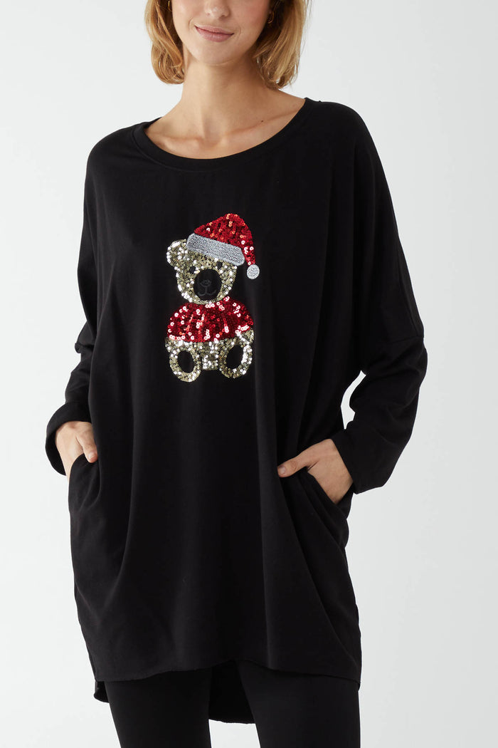 Sequin Teddy Bear Christmas Sweatshirt Jumper