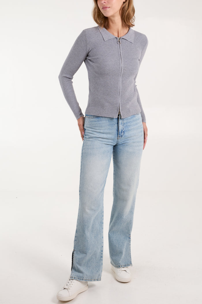 Ribbed Zip-Through Jumper