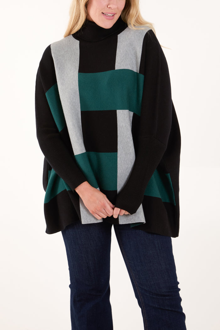 Large Check Roll Neck Jumper