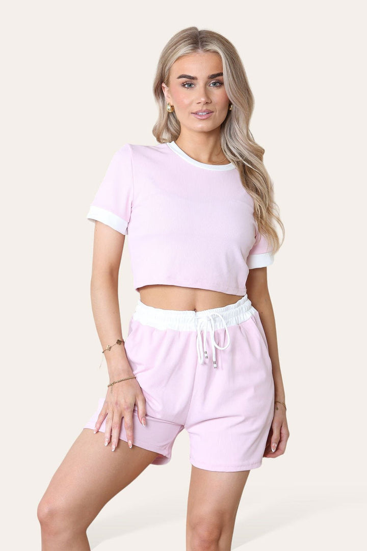 Ribbed Contrast Waistband Top and Short Set