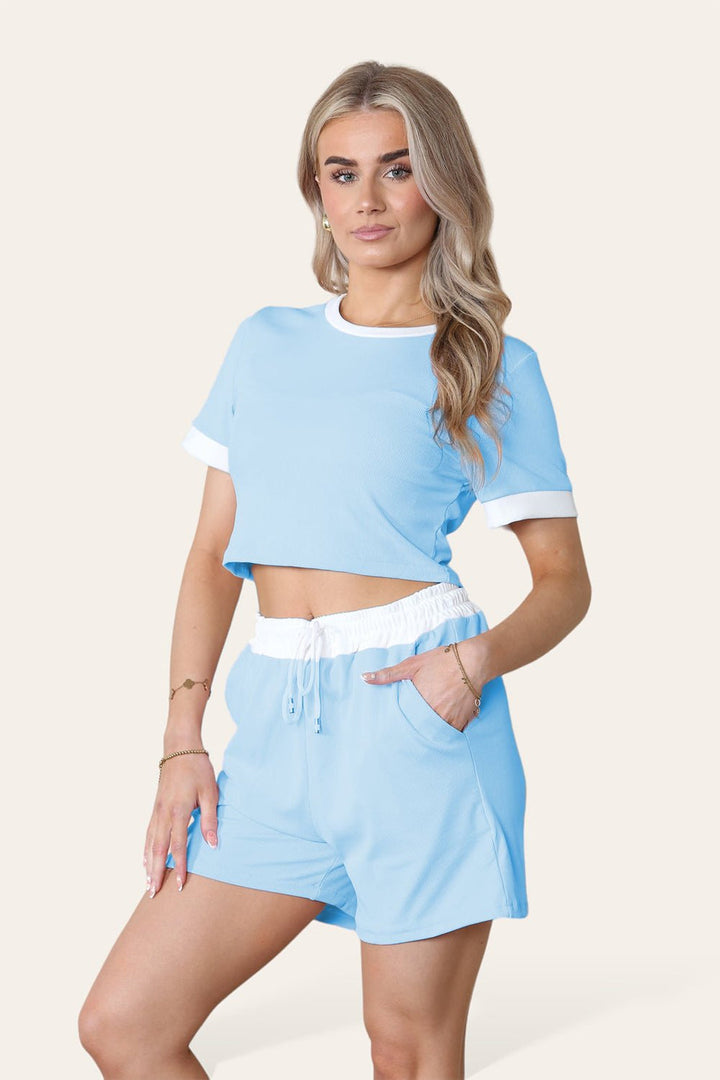 Ribbed Contrast Waistband Top and Short Set