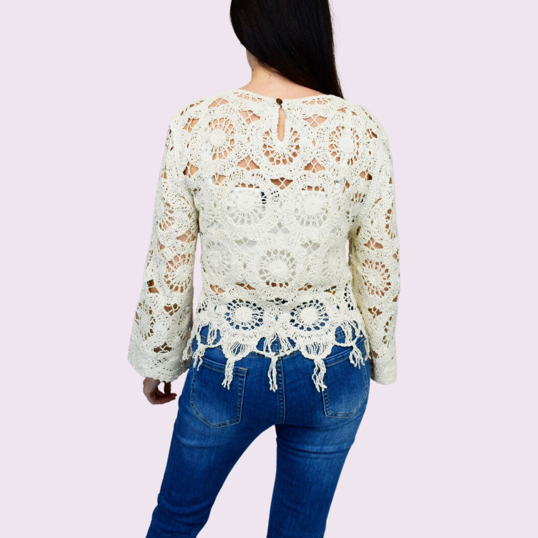 Tassel Hem Heavy Crochet Top