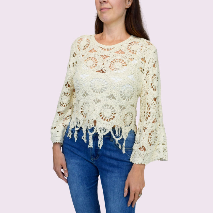 Tassel Hem Heavy Crochet Top