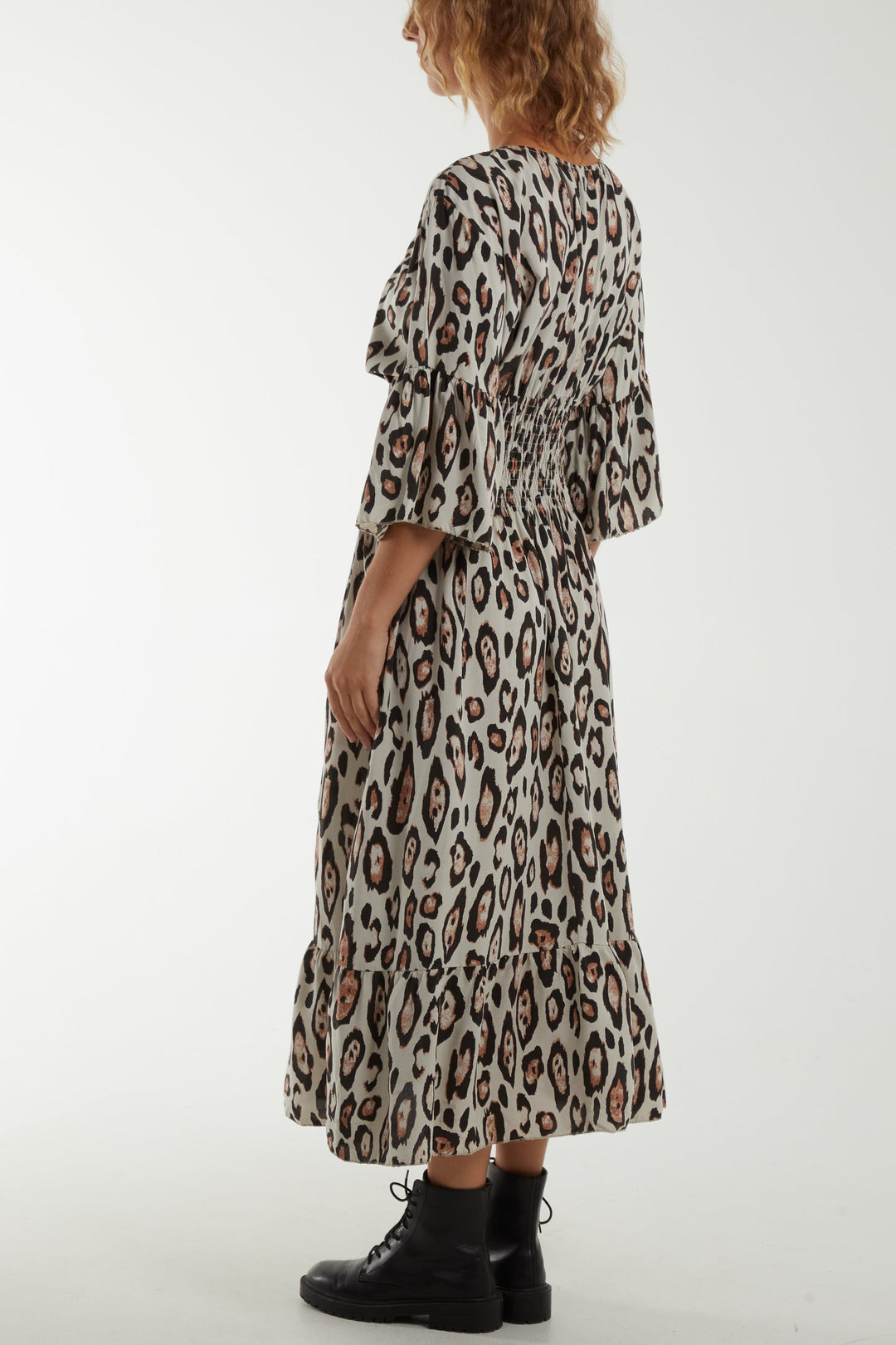 Leopard Shirred Bodice Maxi Dress