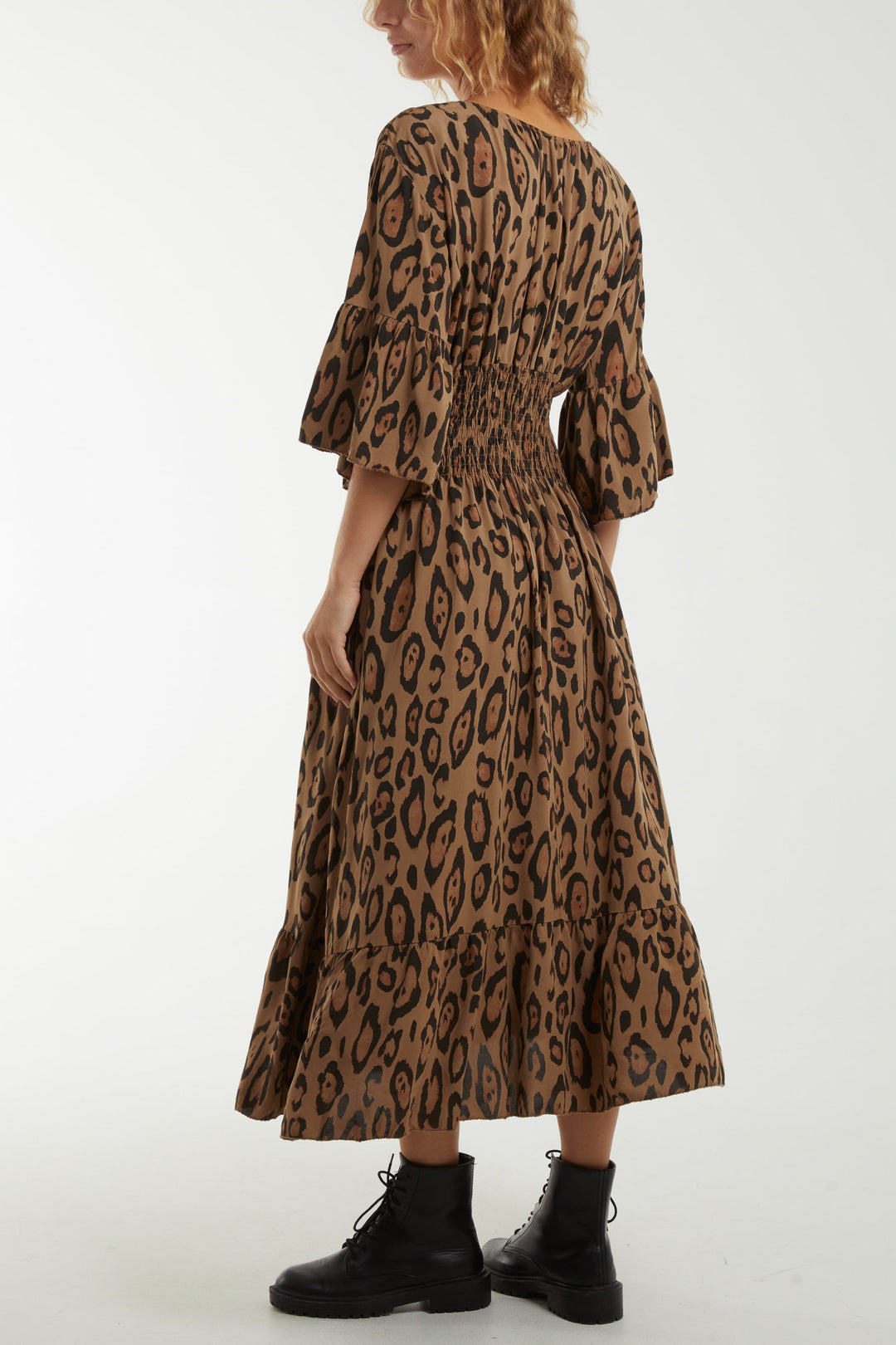 Leopard Shirred Bodice Maxi Dress