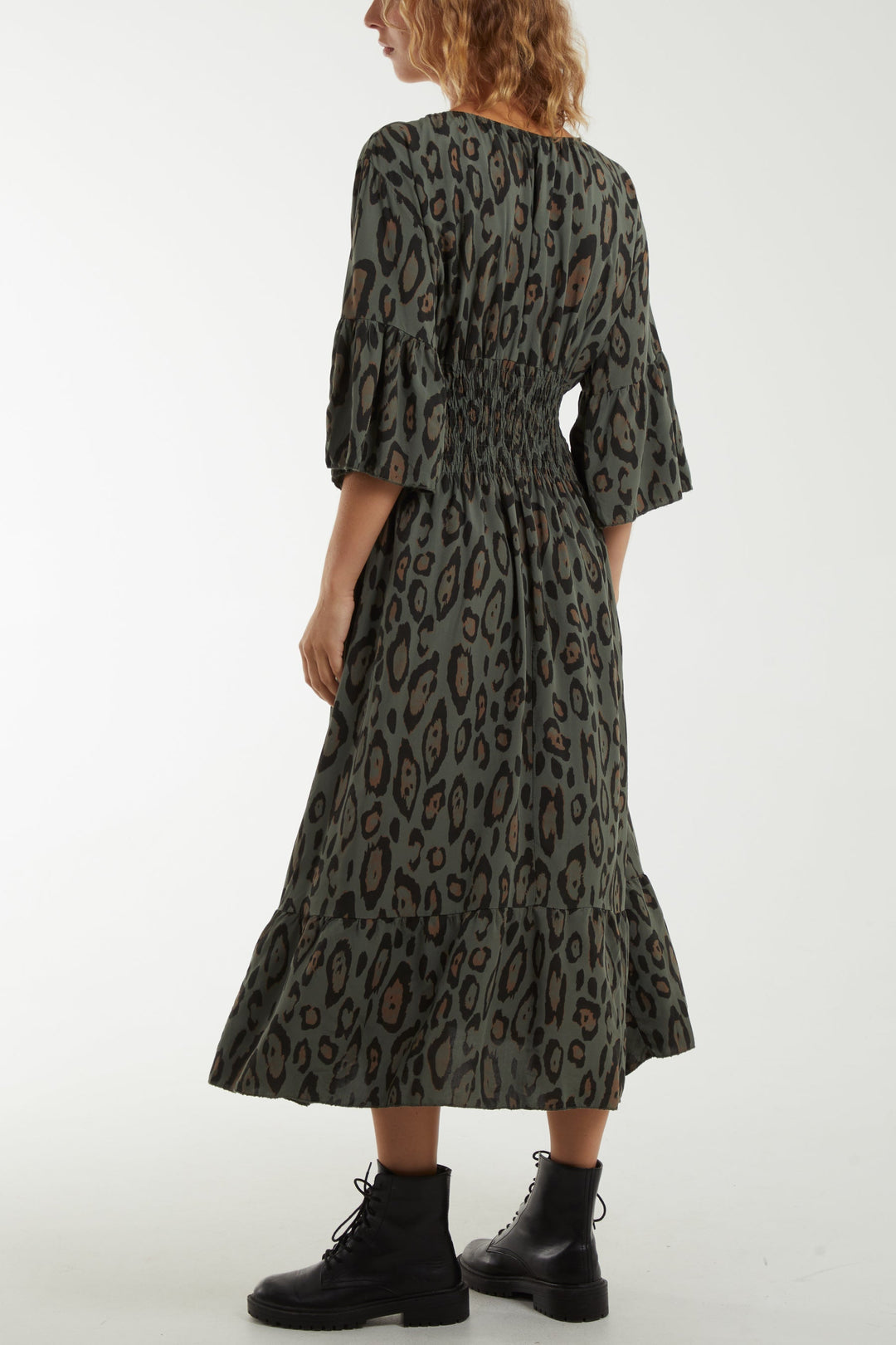 Leopard Shirred Bodice Maxi Dress