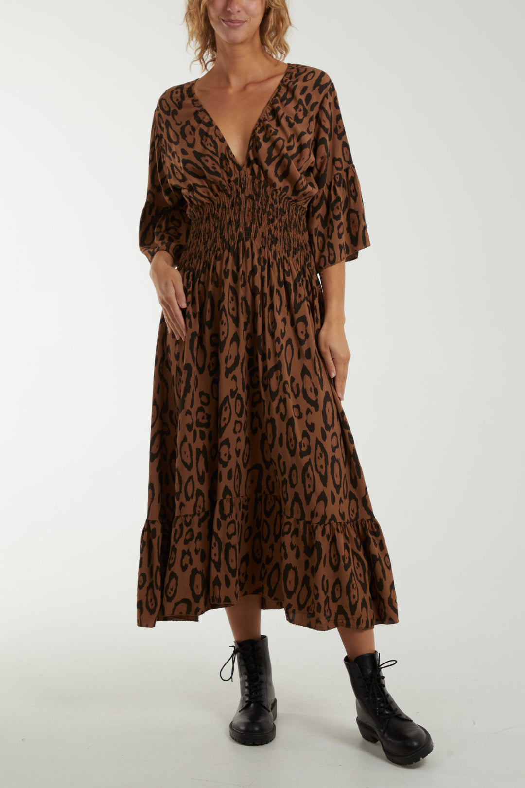 Leopard Shirred Bodice Maxi Dress