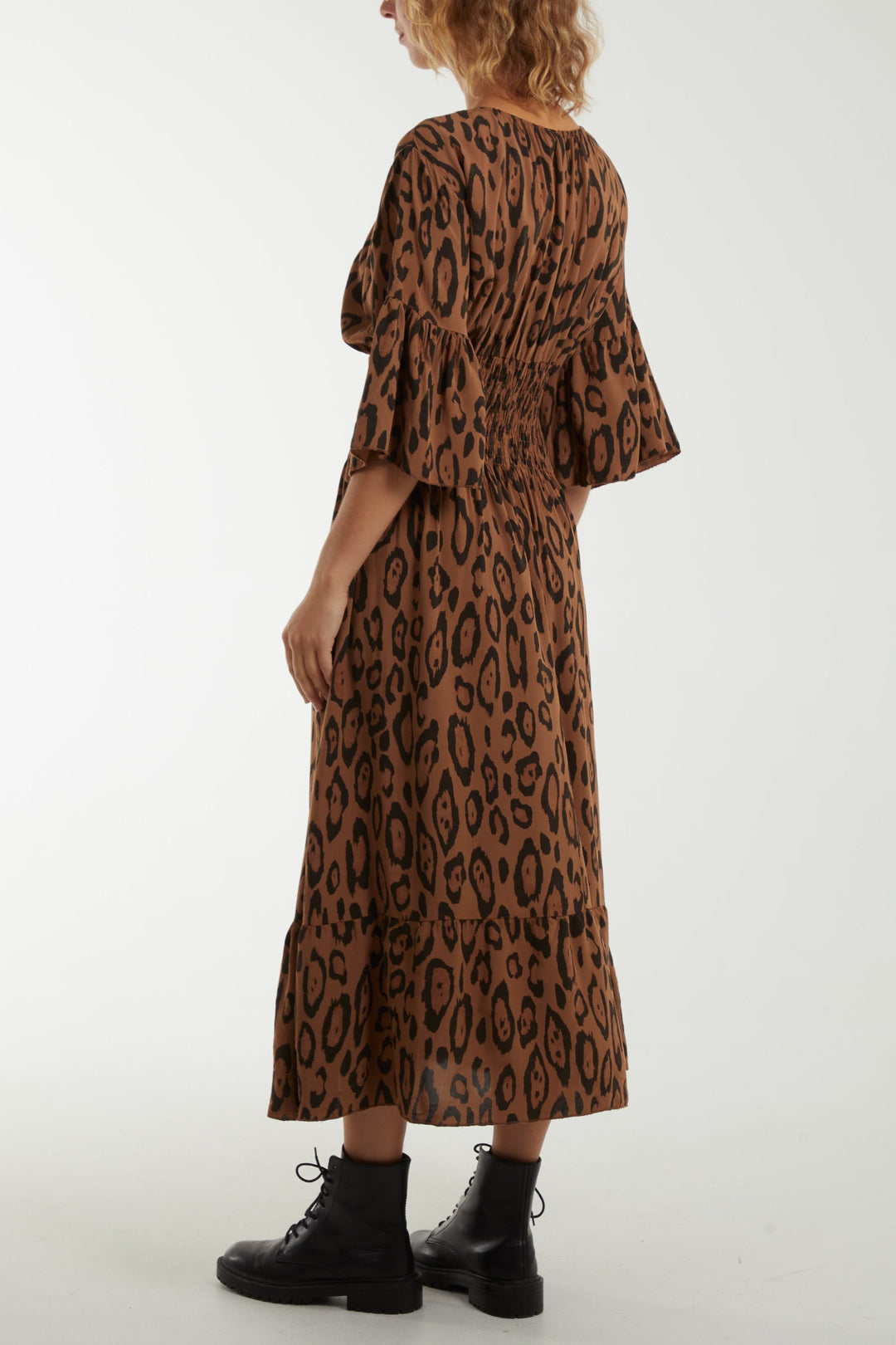 Leopard Shirred Bodice Maxi Dress