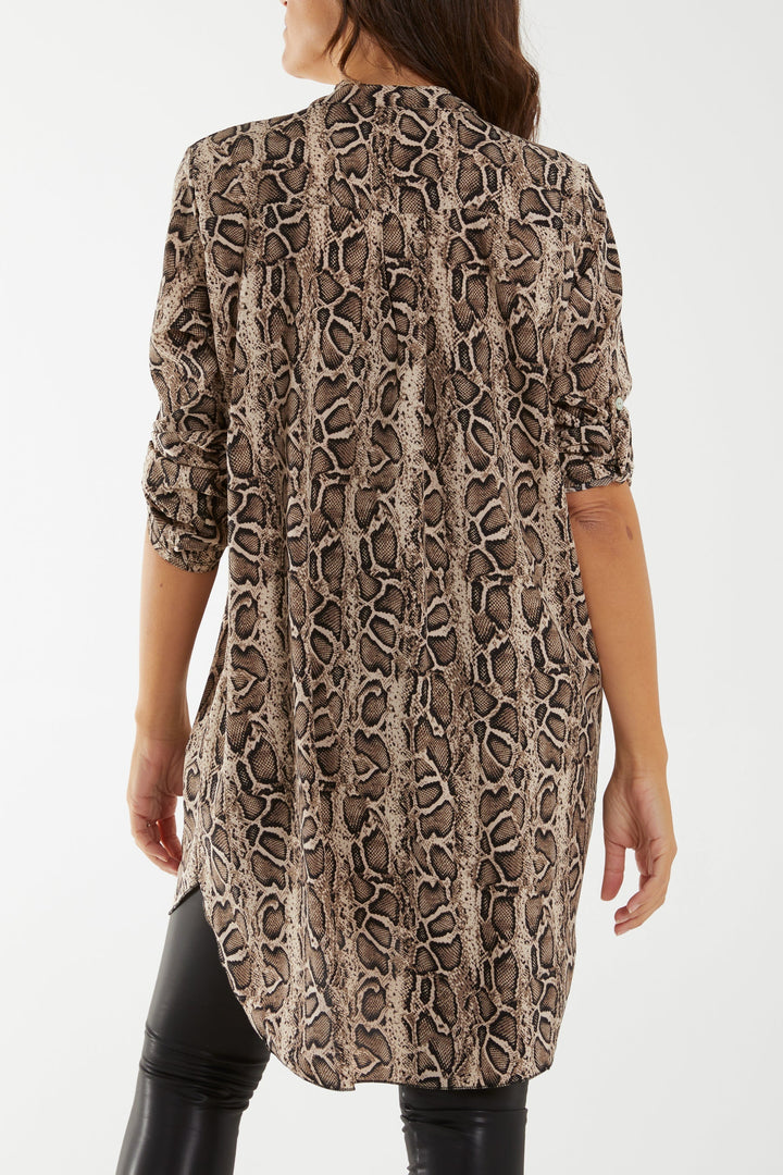 Notch Collar Snake Print Shirt