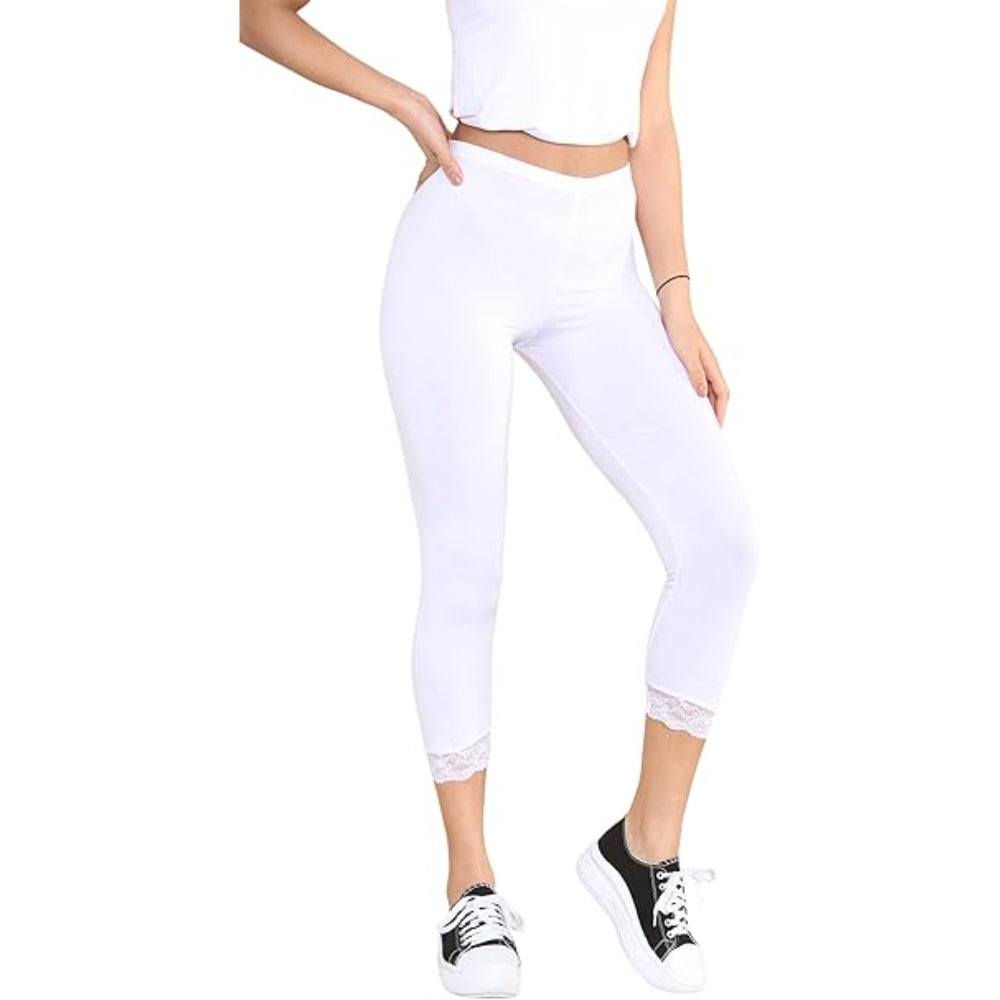 3/4 Cropped Capri Lace Trim Leggings