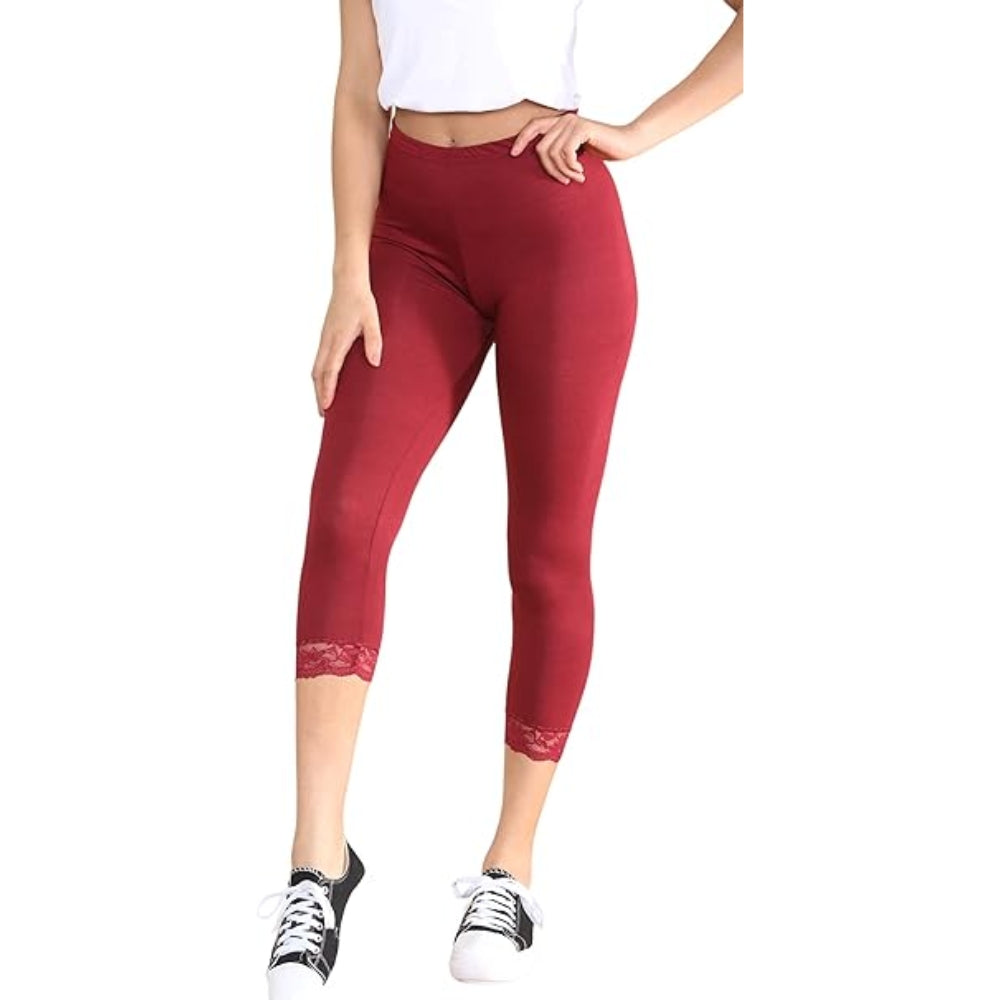 3/4 Cropped Capri Lace Trim Leggings