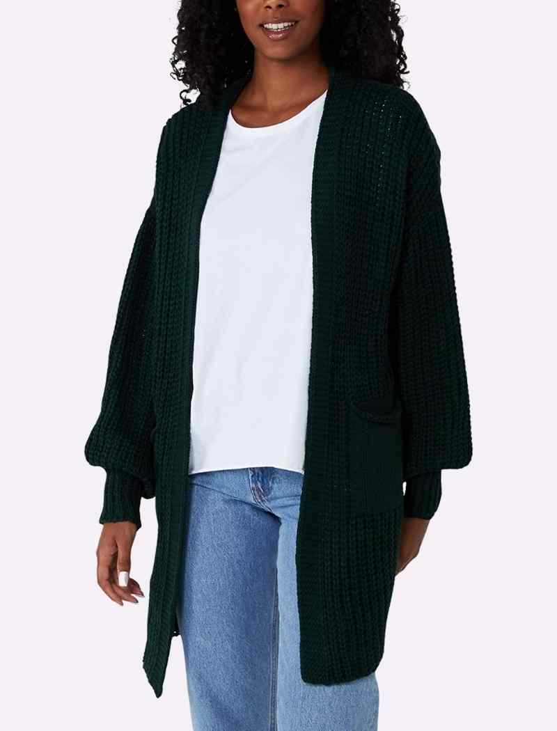 Balloon Sleeve Mid-Length Cardigan