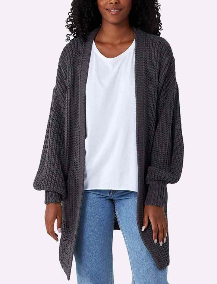 Balloon Sleeve Mid-Length Cardigan