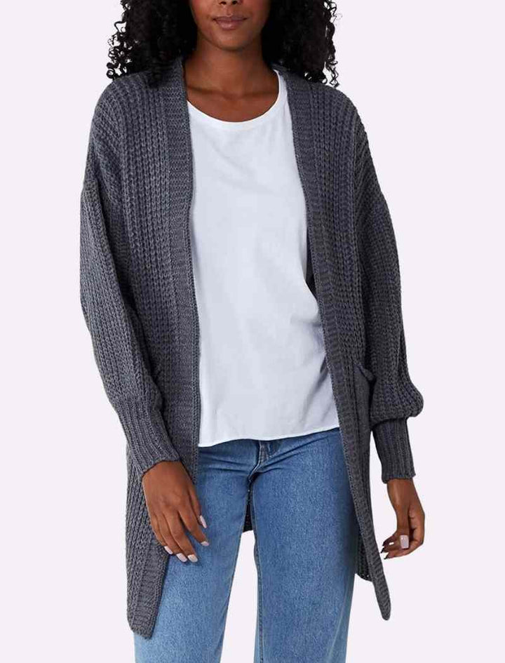 Balloon Sleeve Mid-Length Cardigan