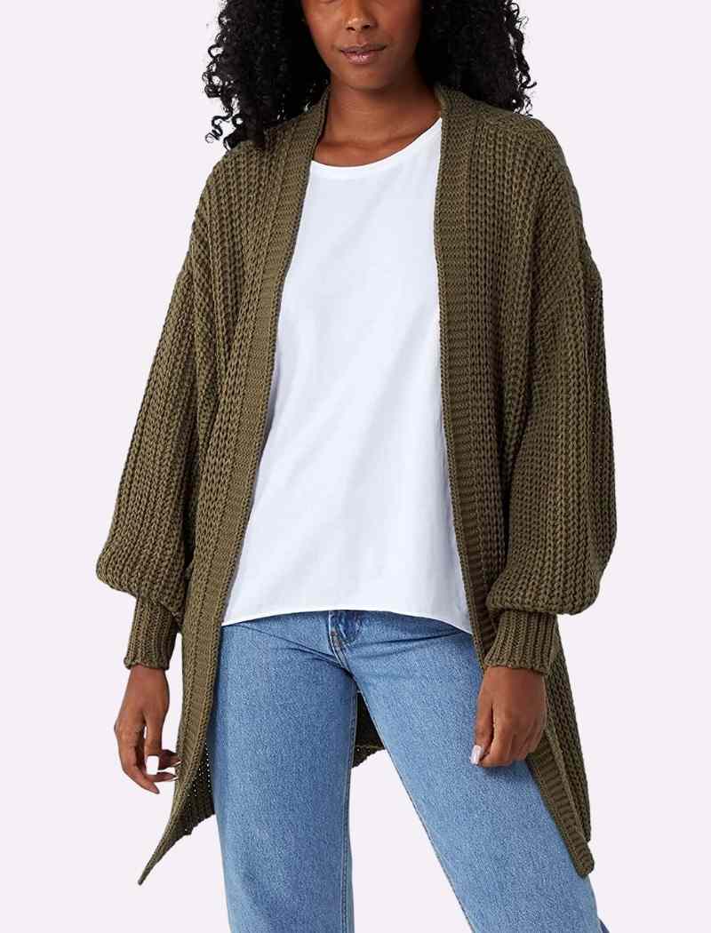 Balloon Sleeve Mid-Length Cardigan