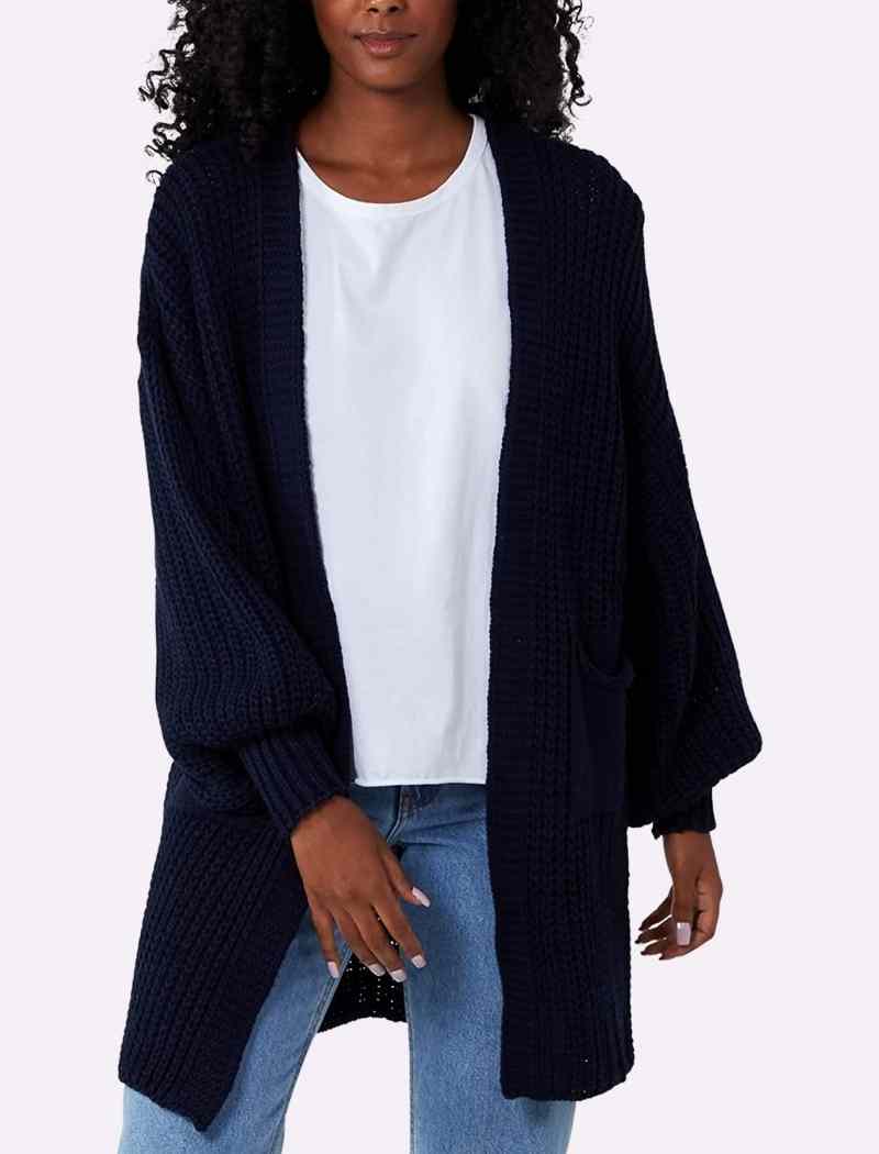 Balloon Sleeve Mid-Length Cardigan