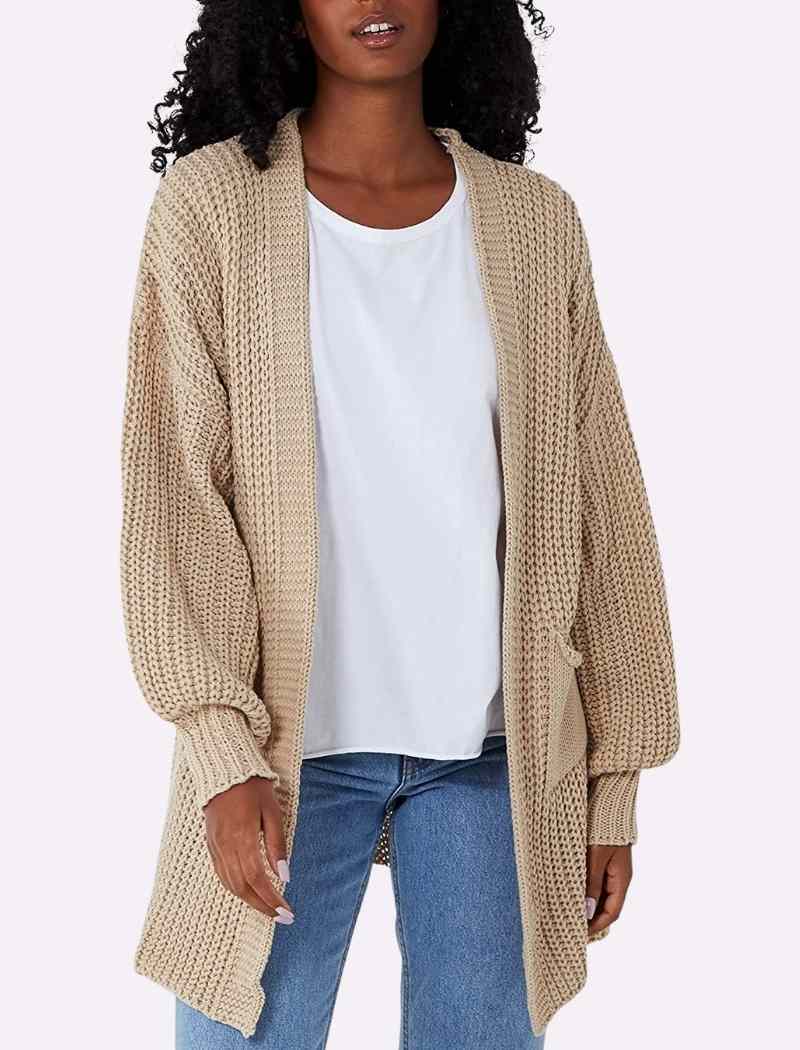 Balloon Sleeve Mid-Length Cardigan