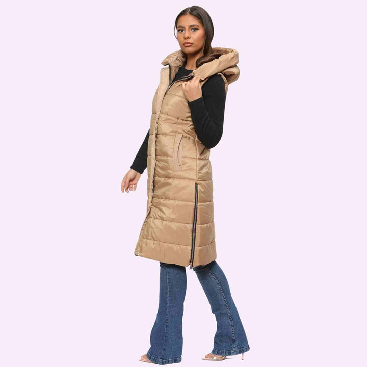 Longline Gilet Jacket Hooded Puffer Zip Up