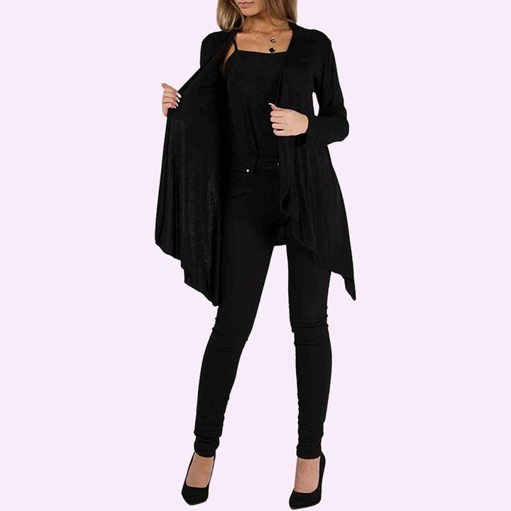 Long Sleeve Waterfall Open Front  Cardigan