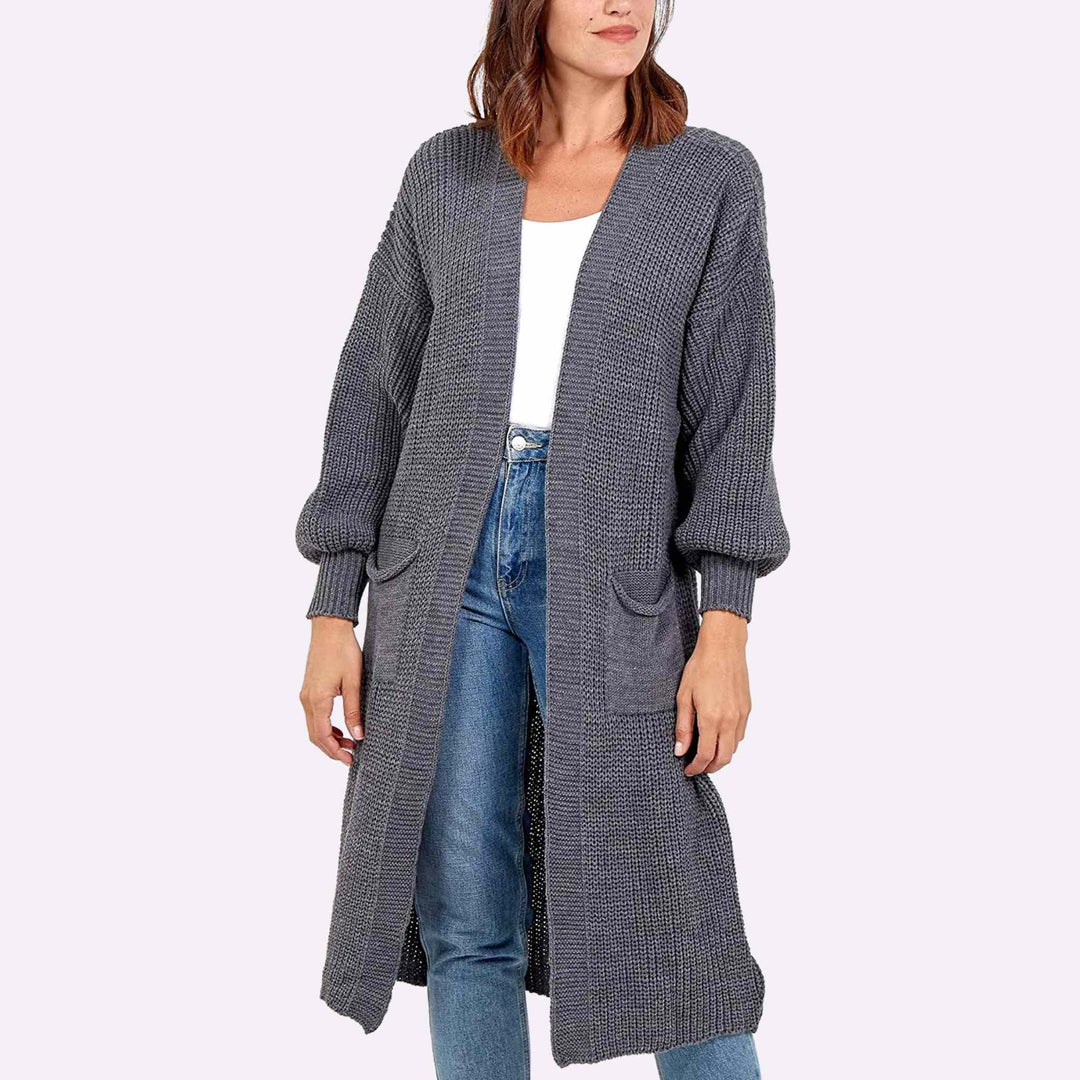 Balloon Sleeve Long-Length Cardigan