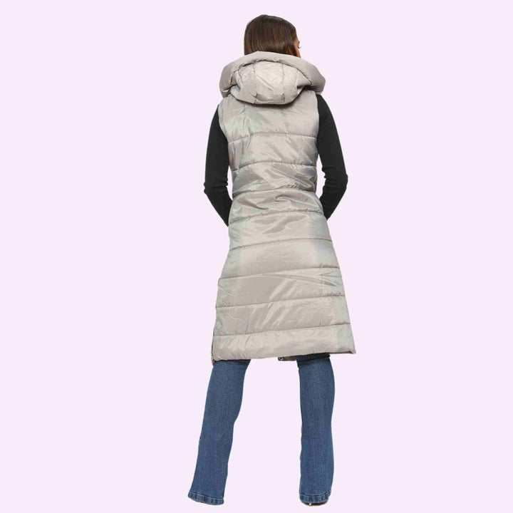 Longline Gilet Jacket Hooded Puffer Zip Up