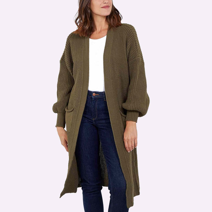 Balloon Sleeve Long-Length Cardigan