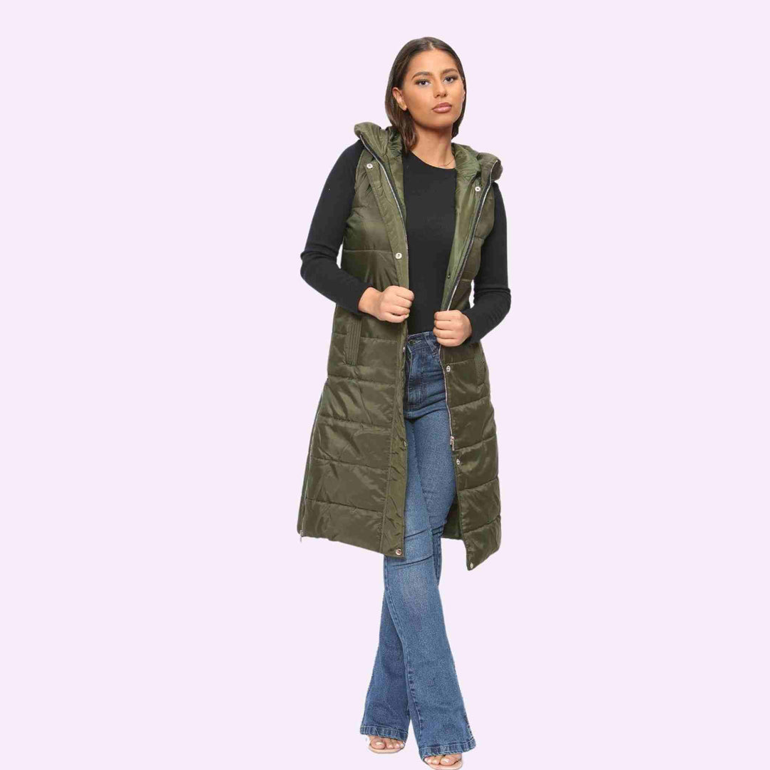 Longline Gilet Jacket Hooded Puffer Zip Up