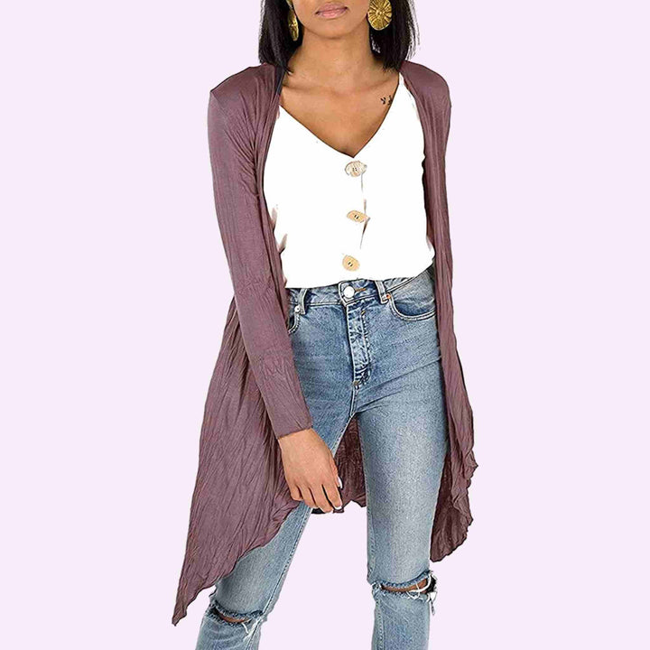 Long Sleeve Waterfall Open Front  Cardigan