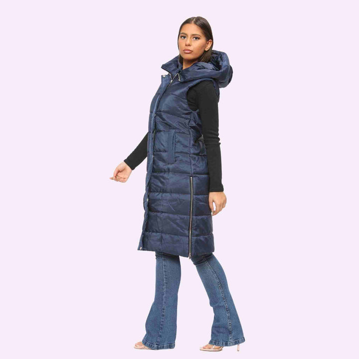 Longline Gilet Jacket Hooded Puffer Zip Up