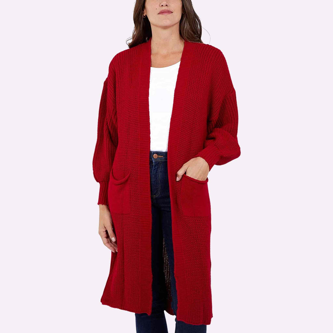 Balloon Sleeve Long-Length Cardigan