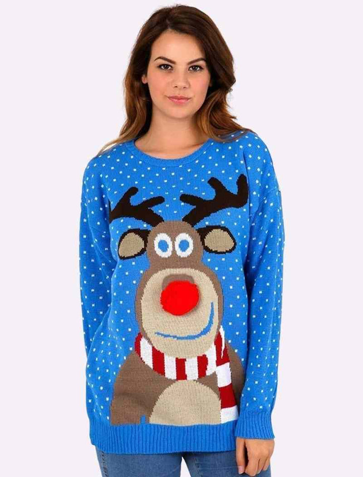 Rudolph Pom Pom 3D Nose Christmas Jumper