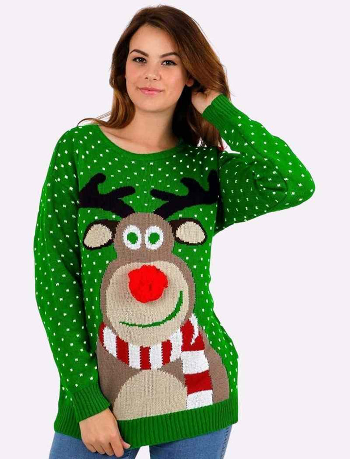 Rudolph Pom Pom 3D Nose Christmas Jumper