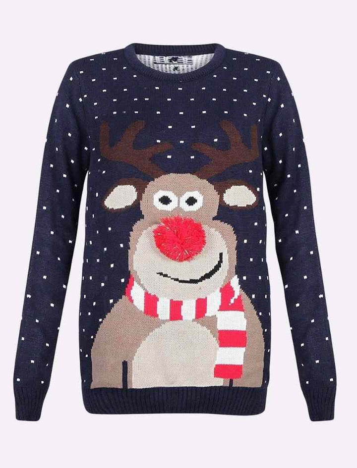 Rudolph Pom Pom 3D Nose Christmas Jumper