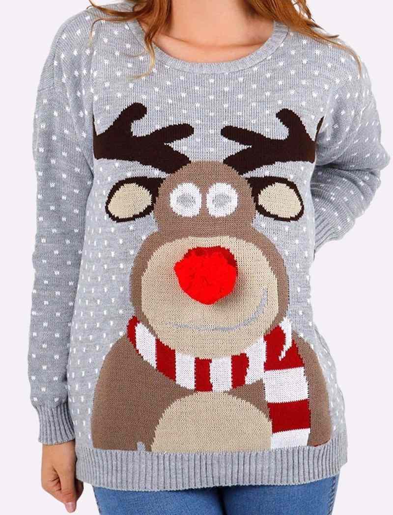 Rudolph Pom Pom 3D Nose Christmas Jumper