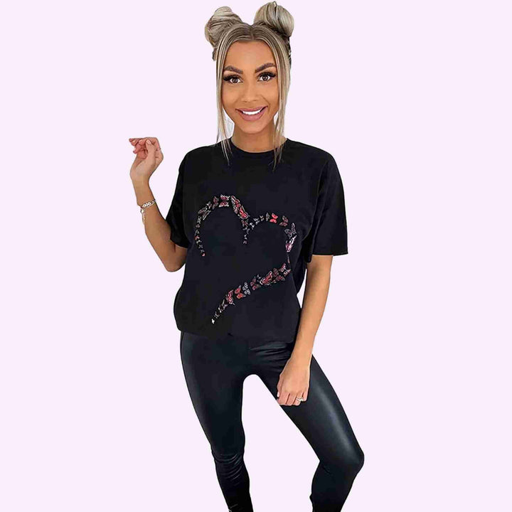 Heart Butterfly Printed T-Shirt