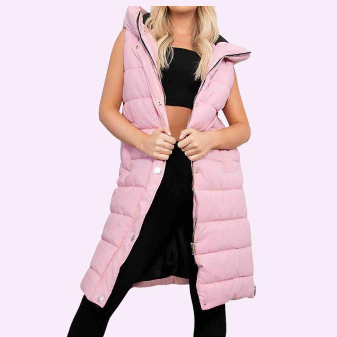 Longline Gilet Jacket Hooded Puffer Zip Up