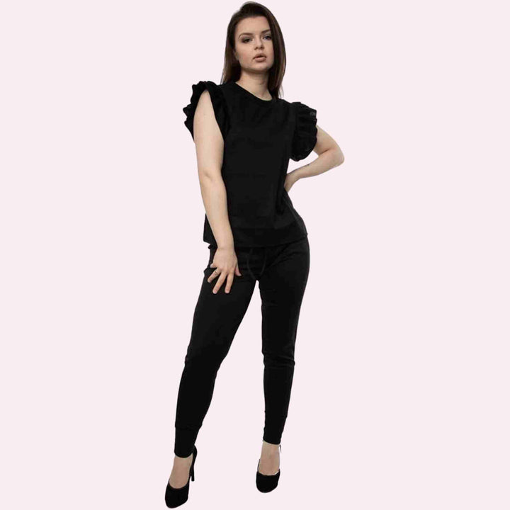 Womens Frill Peplum Sleeve Top