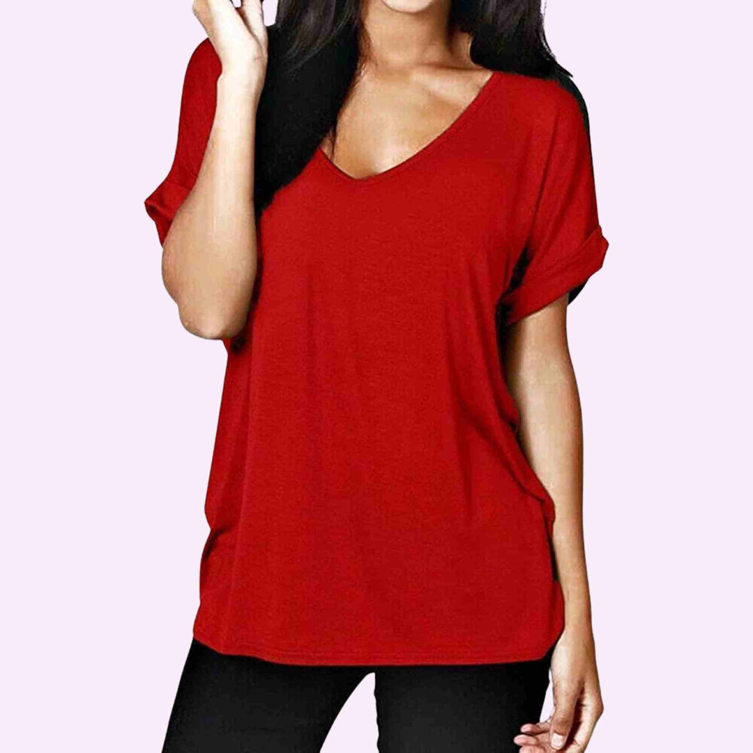 Ladies Baggy Batwing Sleeve V-Neck T-Shirt